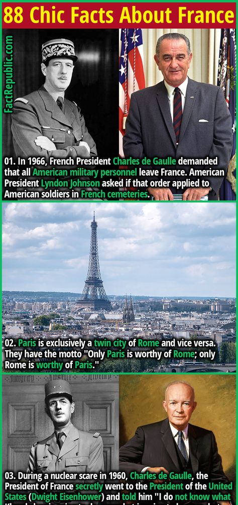 eiffeltower paris travel living Facts About France, Lyndon Johnson, Paris Christmas, About France, Dwight Eisenhower, American Military, Wow Facts, American Presidents, Knowledge And Wisdom