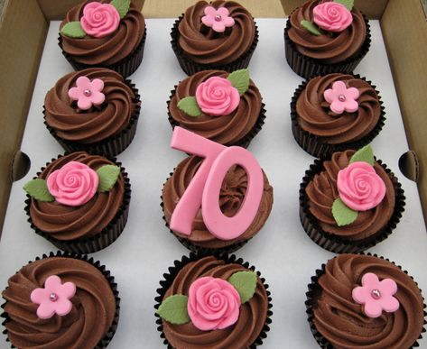 70th Birthday Cupcakes, Birthday Chocolate Cupcakes, Chocolate Cupcakes Decoration, 70th Birthday Ideas For Mom, 70 Birthday, 70th Birthday Decorations, 70th Birthday Cake, 70th Birthday Invitations, Cupcake Tutorial