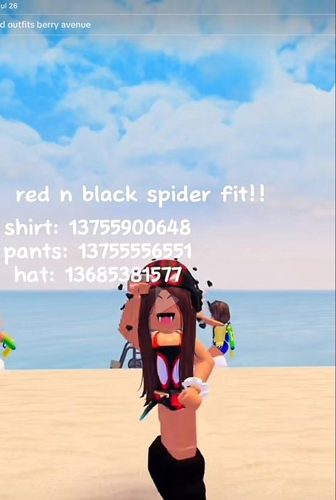 Mario And Luigi Outfit Codes, Berry Avenue Codes Mario And Luigi, Spider Outfit, Roblox Preppy, Red And Black Spider, Rp Outfits, Berry Codes, Coding Clothes, Outfit Codes