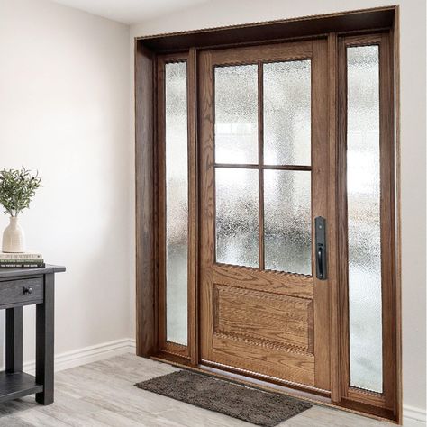 Waydoor 36'' x 80'' 4-lites Mahogany Unfinished Front Solid Wood Door - Bed Bath & Beyond - 39406974 Front Wood Door, Craftsman Doors, Door Bed, Solid Wood Door, Exterior Doors With Glass, Wood Exterior, Wood Exterior Door, Contemporary Doors, Front Entryway