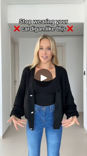 13M views · 237K reactions | 3 Easy Cardigan hacks | 3 Easy Cardigan hacks to try this fall 🍂 | By Swealife | Facebook Cardigan Too Big Hacks, Cardigan Styling Ideas, How To Button A Cardigan Hack, Cardigan Button Hack, Cardigan Hacks Ideas, Ways To Wear Cardigans, Backwards Cardigan, V Neck Cardigan Outfit, Styling A Cardigan