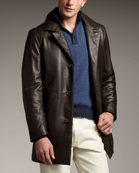 Leather Coats For Men, Style Leather Jacket, Mens Leather Coats, Brown Leather Coat, Coats For Men, Trench Coat Outfit, Leather Coats, Long Leather Coat, Coat Style