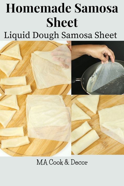 Homemade Samosa Sheet | Homemade samosa sheet is easier to make with only 3 Ingredients Samosa sheets in 2 minutes, In here I'm sharing how to make spring roll and samosa sheets in 2 MINUTES. Easy Samosa & spring roll sheet using only 3 Ingredients Liquid Dough, Easy Samosa Recipes, Spring Roll Pastry, How To Make Samosas, Samosa Recipe, Spring Roll Recipe, Tandoori Masala, Spring Roll, Indian Snacks