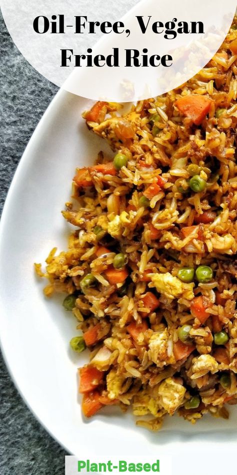 Oil-Free Veggie Fried Rice  #CarbFreeMeals Vegan Fried Rice Recipe, Starch Solution Recipes, Vegan Fried Rice, Mcdougall Recipes, Hclf Vegan, Carb Free Recipes, Meatless Dishes, Veggie Fried Rice, Oil Free Vegan Recipes