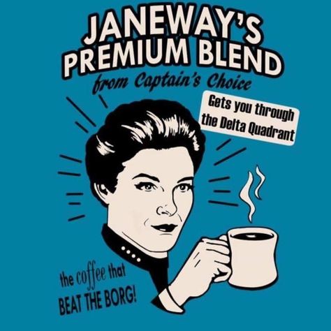 02 09 2019 4 21P Star Trek Voyager'' Captain Kathyrn Janeway of the Star Ship ''Voyager'' and Coffee! Kathryn Janeway, Captain Janeway, Star Treck, Star Ship, Star Trek Captains, Kate Mulgrew, Show Movie, Drawing Guides, Star Trek Funny