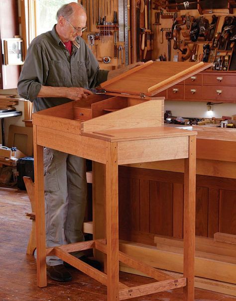 Fine Woodworking Furniture, Woodworking Desk Plans, Pallet Furniture Designs, Woodworking Desk, Woodworking Kits, Desk Plans, Magazine Website, Shaker Furniture, Woodworking Furniture Plans