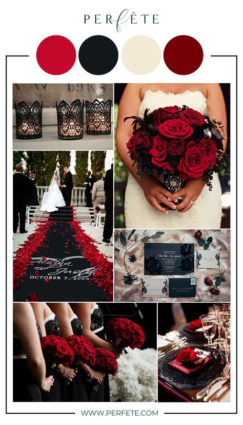 Red Silver Wedding, Dark Red Wedding, Fall Wedding Color Ideas, Black Red Wedding, Dark Wedding Theme, Biker Wedding, Red And White Weddings, Red Wedding Theme, Wedding Color Ideas