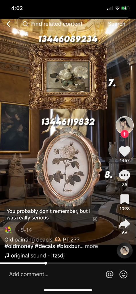 Rococo Bloxburg Code, Bloxburg Victorian Painting Codes, Old Painting Decals Bloxburg, Bloxburg Old House Ideas, Old Bloxburg Decals, Old House Bloxburg, Paris Bloxburg Decal, Coquette Mirror Decals Bloxburg, Old Money Bloxburg Decals