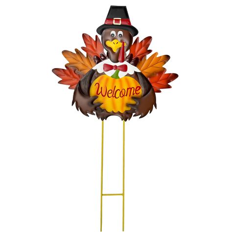 Pumpkin Welcome Sign, Outdoor Fall Decor Ideas, Rustic Thanksgiving, Harvest Celebration, Metal Pumpkins, Decorative Garden Stakes, Pumpkin Thanksgiving, Harvest Thanksgiving, Yellow Decor