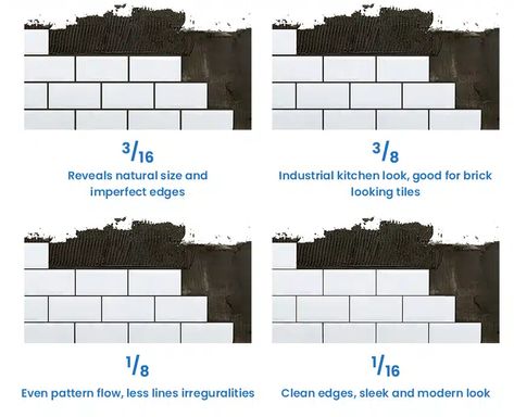 Standard subway tile grout spacing Grout Line Size Chart, Subway Tile Bathroom Ideas, Tile Grout Color, White Beveled Subway Tile, Handmade Subway Tile, Subway Tile Bathroom, Tile Bathroom Ideas, Floor Tile Grout, Bathroom Grout