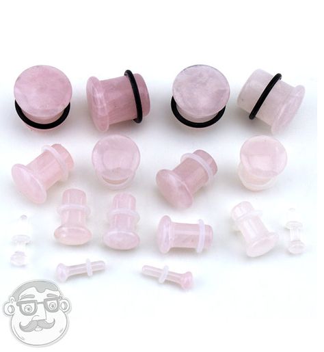 Gauge Jewelry, 00 Gauge, Ear Tapers, Rose Quartz Pink, Gold Body Jewellery, Fake Plugs, Stone Plugs, Labret Piercing, Ear Tunnels