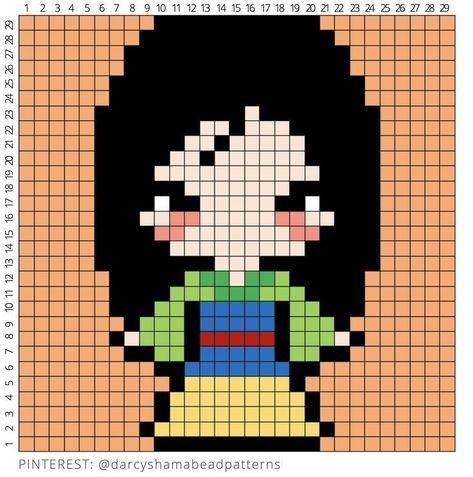 Pixel Art Pattern Princess, Perler Bead Patterns Disney Princess, Perler Bead Patterns Princess, Pixel Art Pattern Disney Princesses, Disney Princess Pixel Art Grid, Mulan Perler Beads, Pixel Drawing Disney, Mulan Cross Stitch, Pixel Art Grid Disney