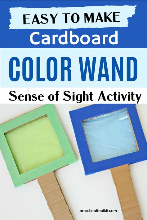 This cardboard color wand is easy to make for a sense of sight activity with your preschooler. Kids can view changes in their surroundings with a simple color viewer made with cardboard and basic craft supplies. Support sensory development as you explore colors with this fun color wand activity. 5 Senses Sight Preschool, 5 Sense Sensory Bin, Sight Craft Preschool, 5 Senses Daycare Activities, 5 Senses For Toddlers Activities, 5 Sense Crafts For Preschoolers, 5 Senses Preschool Activities Crafts, 5 Senses Activities For Infants, Reggio Activities For Toddlers