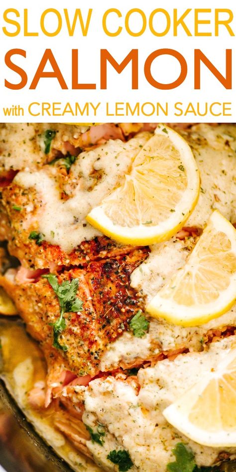 Crockpot Salmon, Slow Cooker Salmon, Creamy Lemon Sauce, Summer Crockpot Recipes, Resep Seafood, Garlic Butter Salmon, Crockpot Lasagna, Butter Salmon, Easy Salmon Recipes