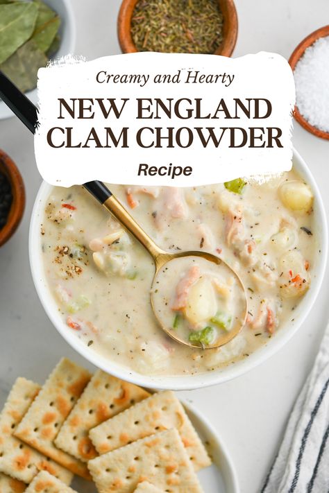 Creamy Clam Chowder Recipe, Easy Clam Chowder Recipe, Best New England Clam Chowder, Chili Board, Clam Chowder New England, Seafood Pasta Salad Recipe, Potatoes And Bacon, Seafood Soups, Clam Chowder Recipe