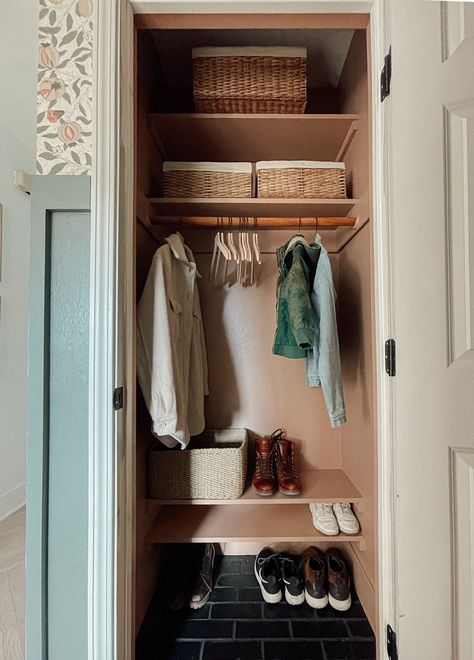 Coat Closet Mudroom, Small Entry Closet Ideas, Small Entryway Closet, Entryway Closet Organization, Small Entry Closet, Entry Closet Ideas, Entry Closet Organization, Coat Closet Storage, Coat Closet Makeover