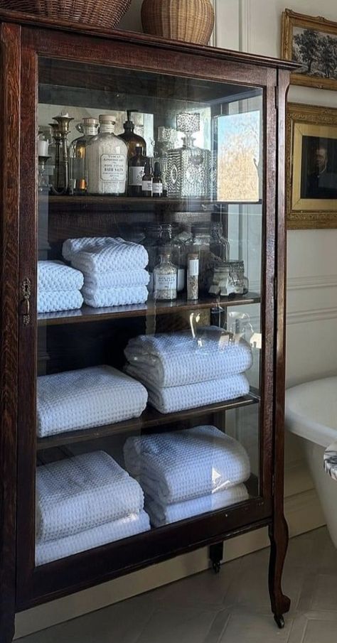 Married Bedroom, Bathroom Armoire, Vintage Home Ideas, School Apartment, Home Bar Ideas, Ladies Room, Pretty Bathrooms, Wainscoting Panels, Bathing Beauty