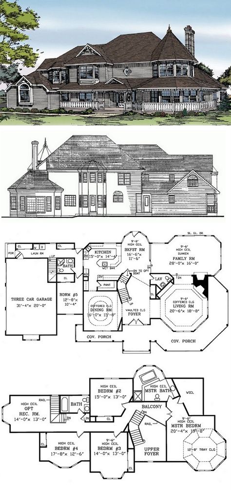 Queen Anne House Plan with 4008 Square Feet and 5 Bedrooms from Dream Home Source | House Plan Code DHSW32313 Love this one. Make the upstairs rec room a 5th bed, make downstairs bed an office, add finished basement with craftroom,, playroom, theater and 1/2 bath Queen Anne House Plans, Queen Anne House, Victorian House Plans, Victorian Style House, Basement House Plans, Two Story House Plans, House Plans One Story, House Blueprints, Eyes Model