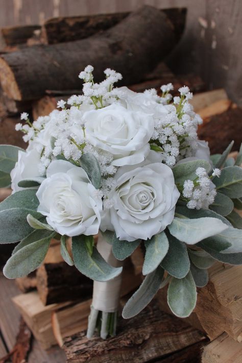 Lambs Ear Wedding, Lambs Ear Bouquet, Green Bridal Bouquet, Silk Flowers Wedding, Lambs Ear, Rustic Country Wedding, Rustic Country, Wedding Bouquet, Country Wedding