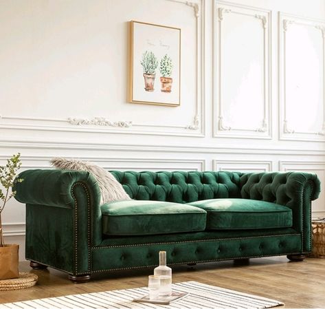 You'll love the Canora Grey Tiffonie at Wayfair - Great Deals on all products with Free Shipping on most stuff, even the big stuff. Chesterfield Sofa Living Room, Living Room Chaise, Sofa Chesterfield, Retro Living Rooms, Green Velvet Sofa, Shaped Sofa, Retro Sofa, Buy Sofa, Sofa Fabric