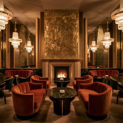 17 Glamorous Art Deco Lounge Ideas to Transform Your Space - Fabricerie Art Deco Hotel Design, Luxury Hotel Lounge, Art Deco Living Room 1920s, Art Deco Hotel Room, Art Deco Basement, Horror Hotel, Art Deco Lobby, Living Room Art Deco, Art Deco Theater