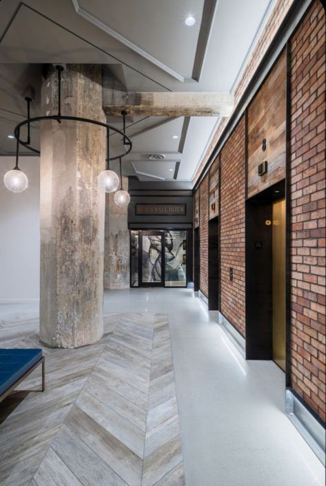 // e l e v a t o r Industrial Amenity Space, Hospitality Snapshots, Lift Lobby Design, Elevator Lobby Design, Amenity Space, Lift Lobby, Building Lobby, Elevator Lobby, Hotel Corridor