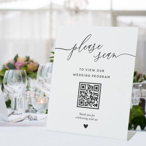 Qr Wedding Code, Wedding Program Thank You, Wedding Qr Code, Program Wedding, Vowel Renewal, Wedding Website Design, Calligraphy Modern, Qr Code Wedding, Qr Code Sign