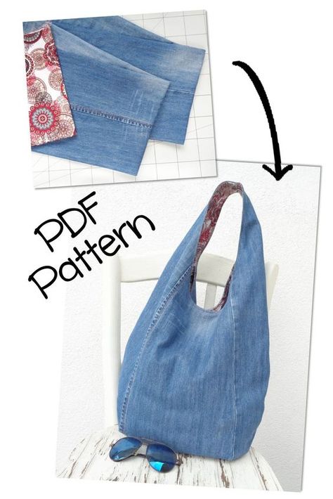 Denim Hobo Bag Pattern, Boho Bags Diy, How To Make A Bag, Jean Bags Pattern Ideas, Quilted Jeans, Recycled Denim Projects, Jeans Bags Ideas, Jean Ideas, Jeans Sewing