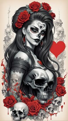 Blood In Blood Out Wallpaper, Beautiful Skull Tattoo, Sugar Skull Art Drawing, Queen Skull, Sugar Skull Illustration, Tattoo Girl Wallpaper, Latina Art, Day Of The Dead Girl, Skeleton Artwork