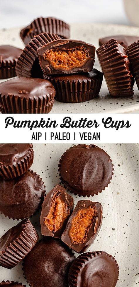 Chocolate Pumpkin Butter Cups (AIP, Paleo, Dairy & Nut-Free) - Unbound Wellness Unbound Wellness, Chocolate Pumpkin, Usa Food, Aip Paleo, Pumpkin Butter, Lost 100 Pounds, Healthy Sweets Recipes, Vegan Treats, Vegan Dessert Recipes