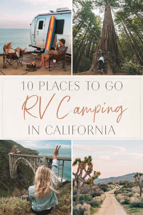 10 Places to Go RV Camping in California • The Blonde Abroad Camping In California, Rv Travel Destinations, California Coast Road Trip, Crystal Cove State Park, California Roadtrip, California Camping, Redwood National Park, Camping Guide, Sierra Nevada Mountains