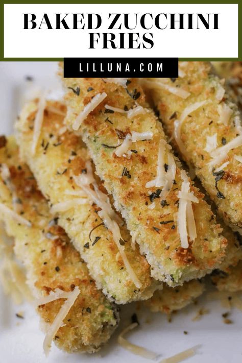 These baked zucchini sticks are crusted and baked in panko, parmesan cheese, oregano, and basil. Zucchini fries are healthy AND delicious! #bakedzucchinifries #zucchinifries #baked #zucchini #appetizer #sidedish #healthy Panko Zucchini Baked, Make Ahead Meatballs, Zucchini Sticks Recipes, Basil Zucchini, Artichoke Cups, Parmesan Crusted Zucchini, Zucchini Appetizer, Baked Zucchini Fries, Amazing Snacks