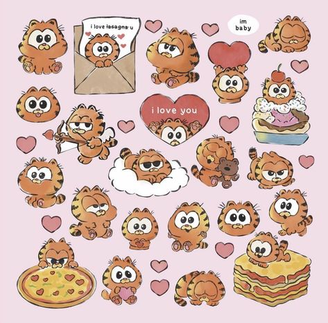 Baby Valentines, Garfield Images, My Birthday Is, Kitty Drawing, Hello Kitty Drawing, Cute Doodles Drawings, Cute Little Drawings, Aesthetic Stickers, Doodle Drawings