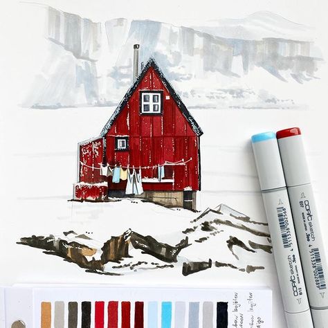 ILLUSTRATOR • polar bear (@polar.bear.sketches) • Instagram photos and videos #copic #copicart #copicmarkers #illustration #sketching #winter #house #copicsketch Winter House Drawing, Winter House Illustration, Bear Sketches, How To Draw House, Drawing Winter, Copic Marker Drawings, Copic Markers Tutorial, Bear Sketch, Copic Drawings