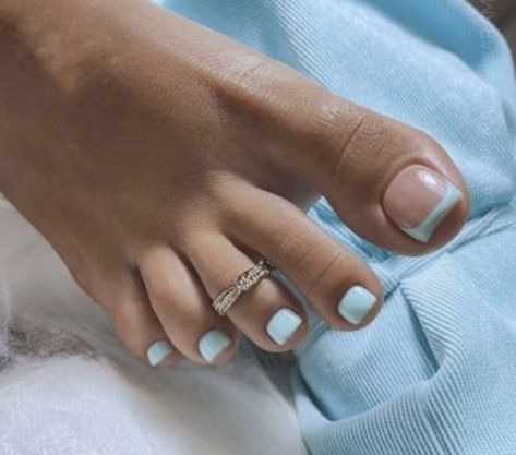 Blue French Tip Pedicure, Baby Blue Pedicure Toes, Blue Pedicure, French Tip Pedicure, French Toe Nails, French Tip Toes, Blue Toe Nails, Blue French Tip, French Toes