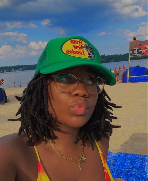 Locs In Hats, Hat Over Locs, Hats Over Locs, Summer Loc Hairstyles, Locs With Hats Women, Locs Reference, Locs With Hats, Locs And Hats, Loc Styles For Short Hair Dreadlocks