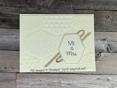 Su Heartfelt Hexagon, Stampin Up Heartfelt Hexagon Cards, Stampin Up Heartfelt Hexagon, Heartfelt Hexagon Stampin Up Cards, Hexagon Wedding, Hexagon Cards, Wedding Anniversary Cards, Gold Ribbons, Basic Grey