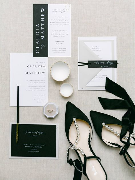 Black and white wedding stationery and invitations | Elegant wedding shoes and details | Chic & stylish monochromatic Elopement in an English Manor | Shropshire Wedding Inspiration | JADE OSBORNE PHOTOGRAPHY | Magnolia Rouge: Fine Art Wedding Blog Cotswolds Wedding, Creative Shoes, English Manor, English Wedding, Wedding Flats, Black And White Wedding, Black White Wedding, Future Mrs, Modern Bridal