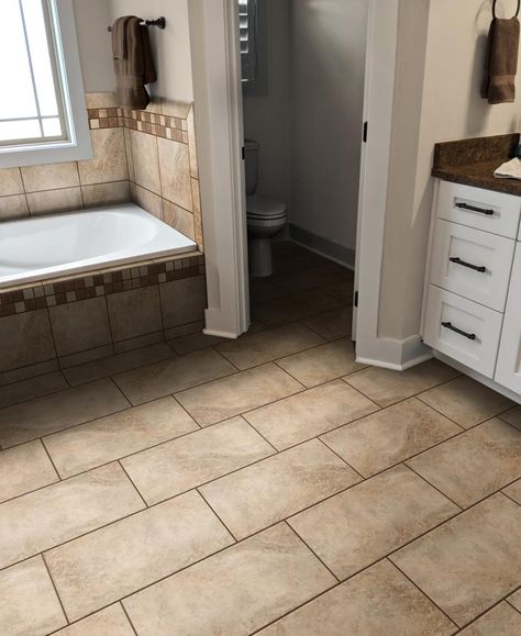 Stone Look Porcelain Tile, Beige Tile Bathroom, Beige Floor Tile, Painting Baseboards, Beige Tile, Beige Bathroom, Traditional Tile, Porcelain Floor, Bathroom Floor Tiles