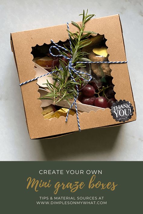 You can create gifts and more with these individual graze boxes. The mini charcuterie boxes are affordable and I'm telling where to get your supplies and tip for assembling them enmass. Individual Food Boxes, Charcuterie Boxes To Go Diy, Graze Gift Boxes, Box Lunch Ideas For Party, Gifting A Charcuterie Board, Box Charcuterie Board Ideas, Charcuterie Boxes Individual, How To Gift A Charcuterie Board, Individual Grazing Boxes Wedding