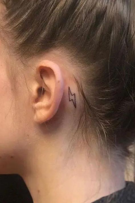 Behind The Ear Tattoo For Women Lighting Tattoo, Lightning Bolt Tattoo, Behind The Ear Tattoo, Bolt Tattoo, Tattoo Behind Ear, Zeus Tattoo, Shin Tattoo, Potter Tattoo, Ear Tattoos