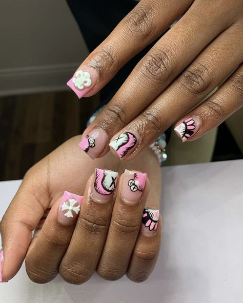 𝚙𝚒𝚗 | 𝚑𝟶𝟶𝚍𝚛𝚒𝚌𝚑𝚟𝚊𝚌𝚊 | Kaws Short Nails, Kaws Acrylic Nails, Kaw Nails, Nails Acrylic Pink, Short Nails Acrylic, Short Nail Inspo, Overlay Nails, Berry Ave Fits, Acrylic Pink