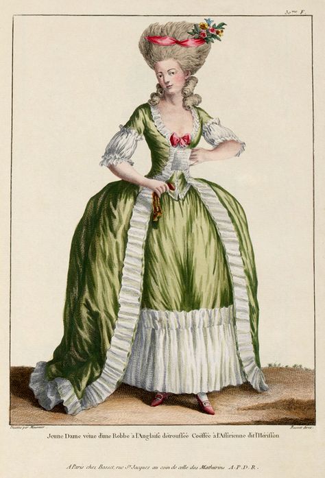 Today I have a few more fashion plates from the time of Marie Antoinette. This handful of French fashions are from around the years 1776-... 1770s Fashion, 18th Century Gown, 1700 Fashion, Theatrical Scenery, 18th Century Portraits, Walking Dress, Rococo Fashion, 18th Century Clothing, 18th Century Fashion