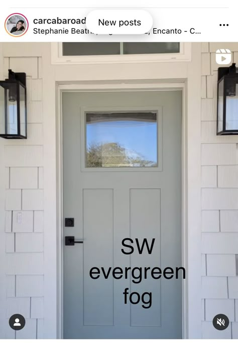 Front Door Ideas Tan House, White House Sage Green Door, Sage Green Shutters Tan House, Sage Green Front Door Gray House, Grey Siding Green Door, Sage Green Shutters White House, Sage Green Exterior Door, Sage Green Light Sherwin Williams Exterior, House Shutter Colors