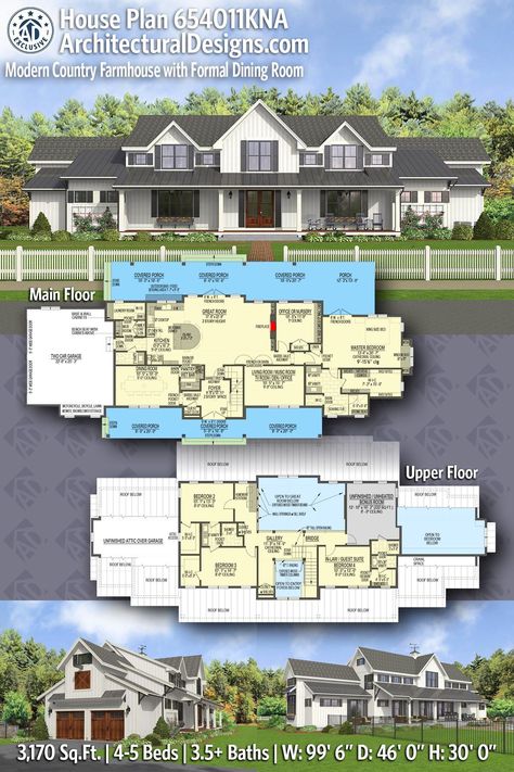 Modern Farmhouse House Plan 654011KNA gives you X000 square feet of living space with 5 bedrooms and 3.5 baths Small Family Floor Plans, Two Story Farmhouse Plans 5 Bedroom, 6 Bedroom Modern Farmhouse Plans, Large Kitchen Floor Plans With Island, 5 Bedroom 3.5 Bath Floor Plans, 5br House Plans, 6 Bedroom Farmhouse Plans, 5bdrm House Plans, 3000sqft House Plans