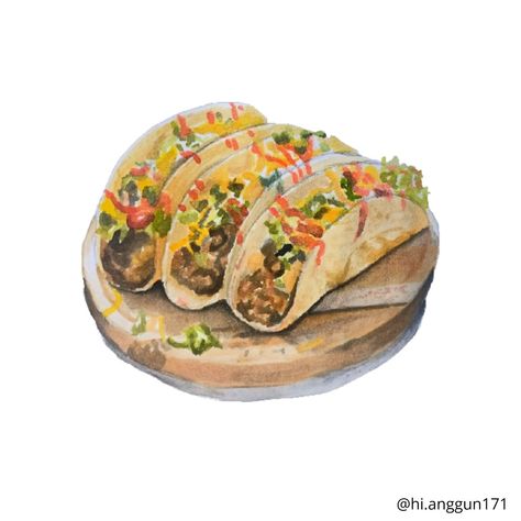 Food Painting, Fairy Garden Houses, Food Illustrations, Burritos, Watercolour Painting, Fairy Garden, Watercolor Art, Tacos, Ethnic Recipes