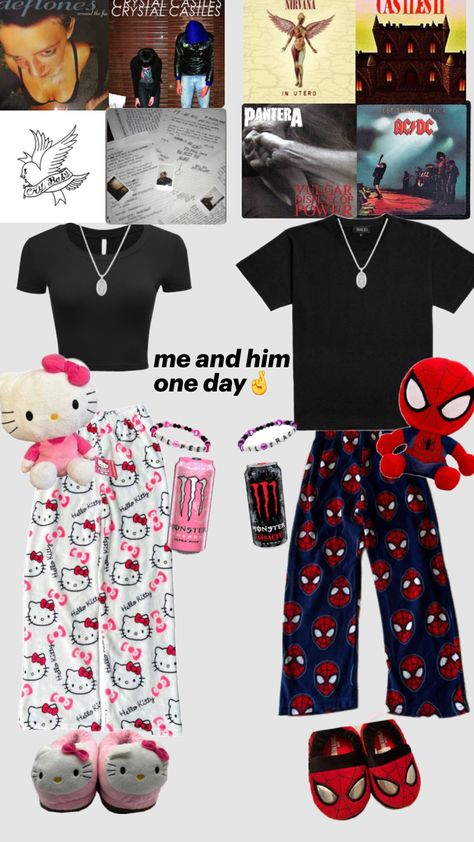 #couple #need #cute #bf #gf Matching Hello Kitty Couple, Matching Clothes Couple, Hello Kitty Couple, Kitty Couple, Cute Bf, Hello Kitty Matching, Couple Outfits Matching, Me And Him, Matching Outfits Best Friend