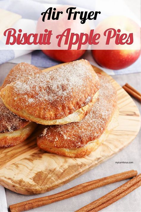 Biscuit Apple Pies can be made in less than 30 minutes in the Air fryer We use biscuit dough and pie filling to make delicious apple turnovers in the air fryer. #AirFryerBiscuitApplePies #AppleTurnoversInAirFryer #ApplePieAirFryer #BiscuitApplePies .#myturnfors Fried Apple Pies With Biscuits, Apple Pie Biscuits, Air Fryer Desserts, Air Fryer Dessert, Skillet Apple Pie, Apple Biscuits, Fried Apple, Fried Apple Pies, Apple Puff Pastry