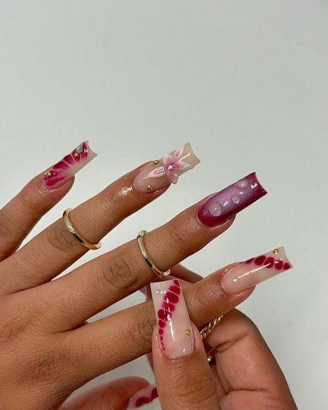 Gelxnails / acrylic nails | blooming gel design #acrylicnails 🩷🌸 | Instagram Burgundy Acrylic Nails, Blossoming Flower, Blooming Gel, Acrylic Toe Nails, Beauty Of Flowers, Drip Nails, Girly Acrylic Nails, Fully Booked, Flower Nail Designs