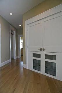 dog house under bed #doghouseunderbed Coat Closet Storage, Dog Kennel Cover, Dog Crates, Crate Shelves, Hall Closet, Animal Room, Dog Rooms, Room Closet, Dog Kennel